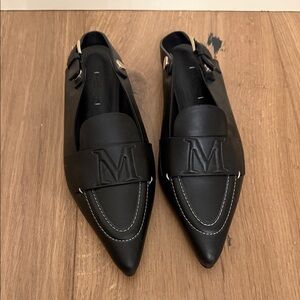 MaxMara Black Leather Pointed Loafers